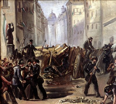 Batalla callejera y barricada en Roma en la época del Risorgimento, 1870 de Carlo Ademollo